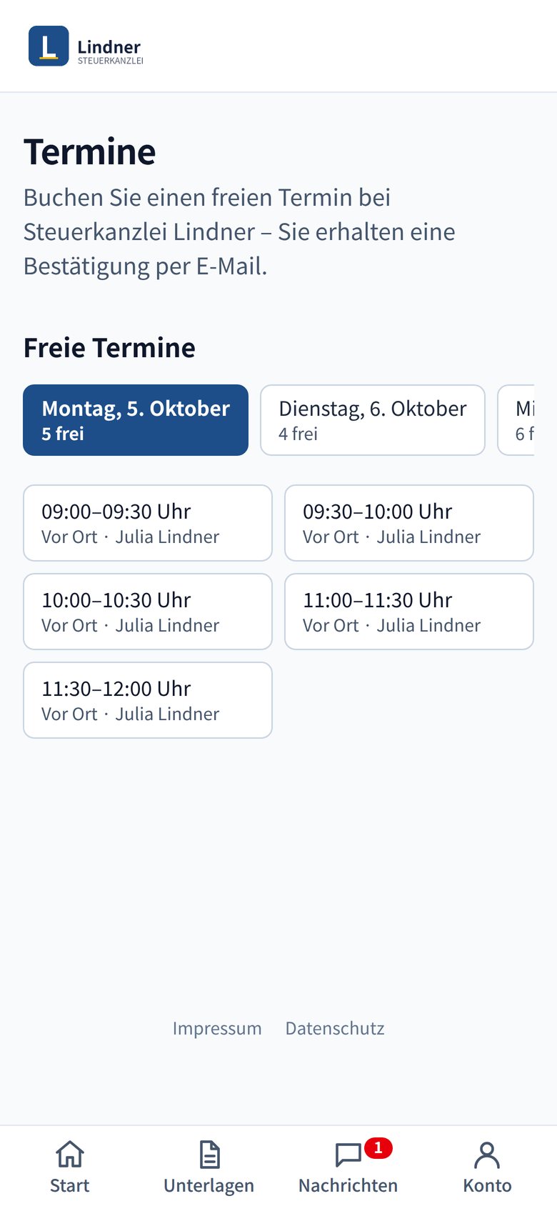 Kundenportal mit dem Logo der Kanzlei